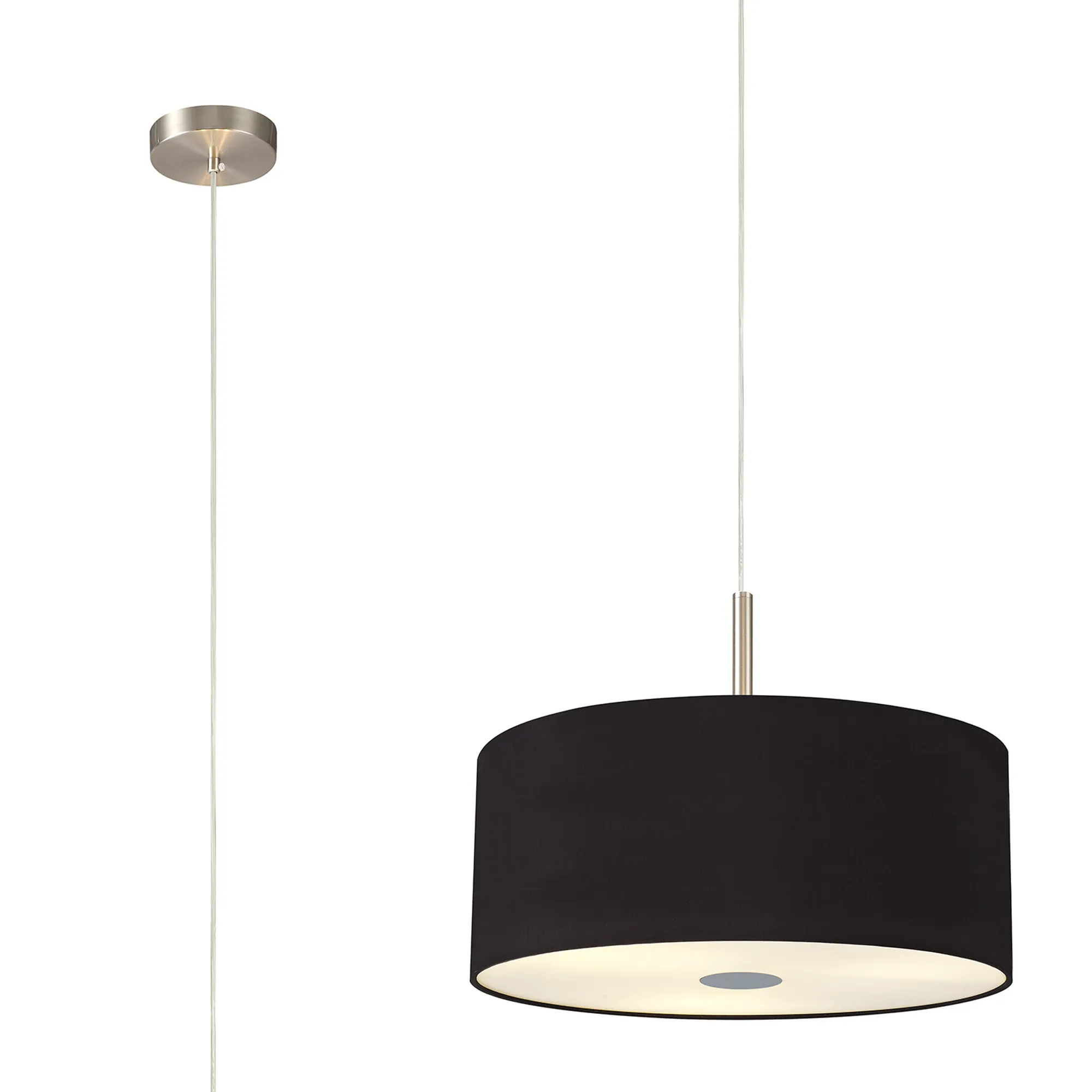 Baymont 40cm 3 Light Pendant Satin Nickel, Midnight Black/Green Olive, Frosted Diffuser DK0437  Deco Baymont SN BL/GR